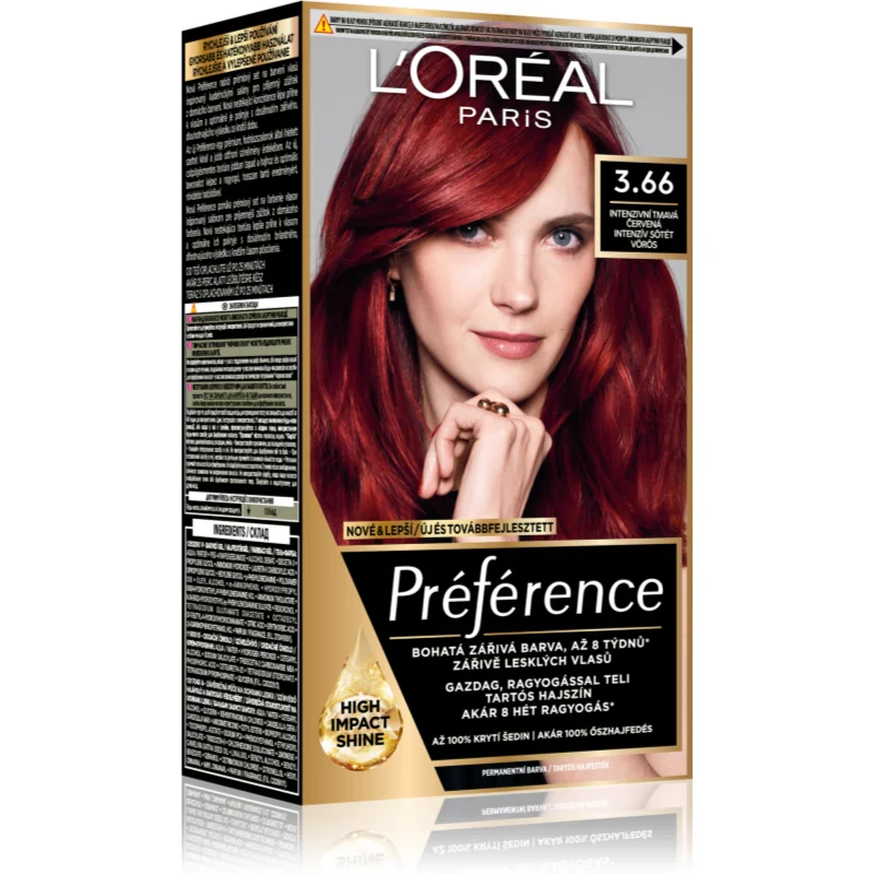 L’Oréal Paris Préférence barva na vlasy odstín 3.66 Intense Dark Red 1 ks - parfo.cz