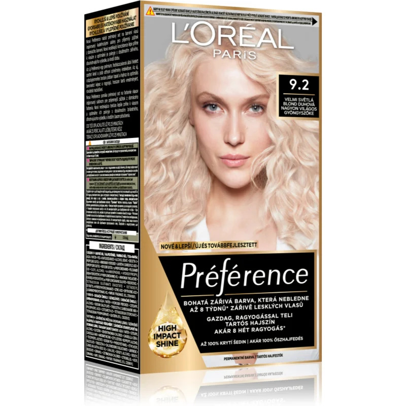 L’Oréal Paris Préférence barva na vlasy odstín 9.2 Very Light Iridescent Blond 1 ks - parfo.cz