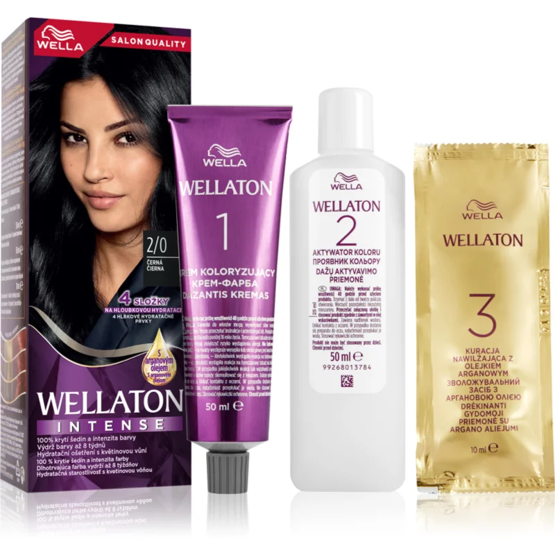 Wella Wellaton Intense permanentní barva na vlasy s arganovým olejem odstín 2/0 Black 1 ks - parfo.cz