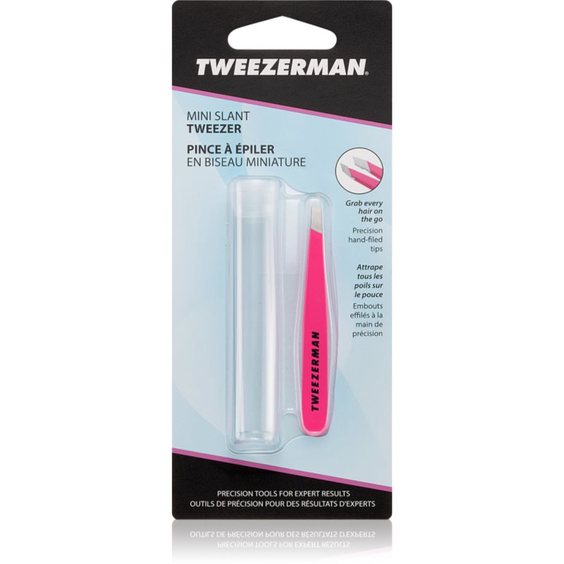 Tweezerman Mini Slant pinzeta se zešikmeným koncem mini s cestovním pouzdrem Neon Pink 1 ks - parfo.cz