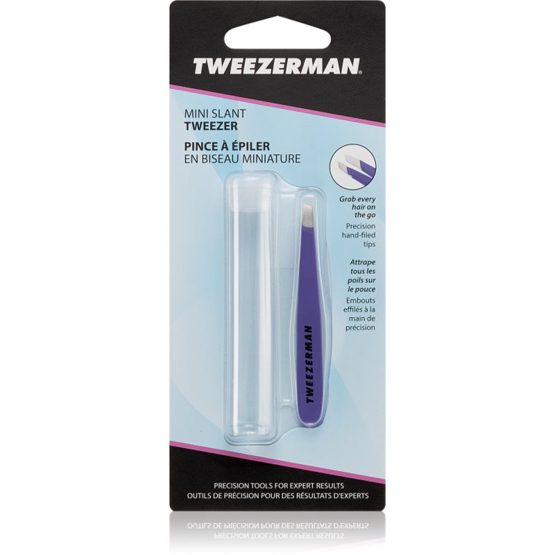 Tweezerman Mini Slant pinzeta se zešikmeným koncem mini s cestovním pouzdrem Lavender 1 ks - parfo.cz