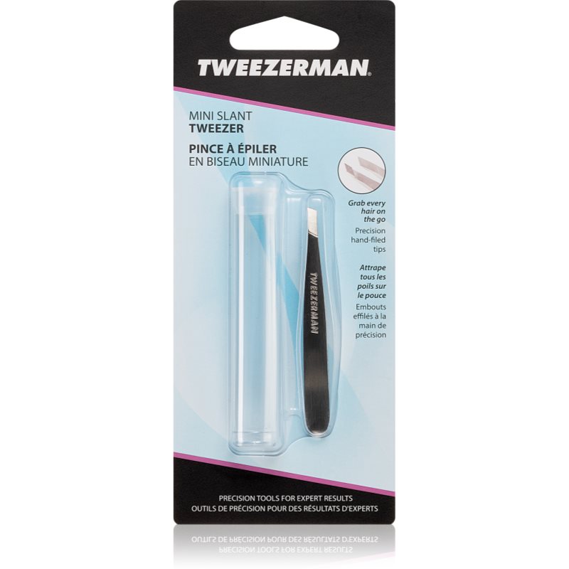 Tweezerman Mini Slant pinzeta se zešikmeným koncem mini s cestovním pouzdrem Stainless 1 ks - parfo.cz