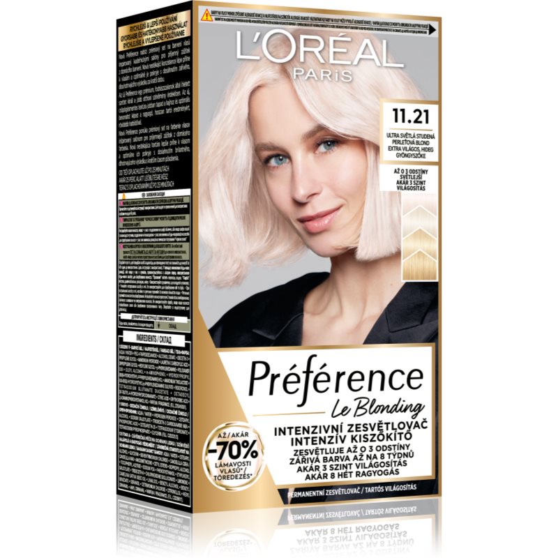 L’Oréal Paris Préférence Le Blonding barva na vlasy pro zesvětlení vlasů odstín 11.21 Ultra-Light Cool Pearl Blonde 1 ks - parfo.cz