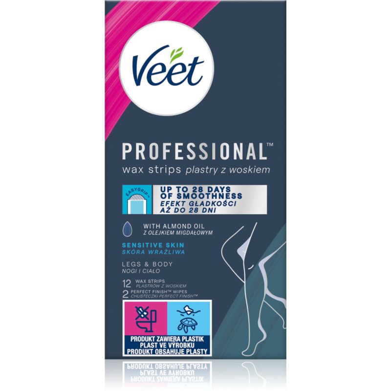 Veet Professional Sensitive Skin voskové depilační pásky pro citlivou pokožku 12 ks - parfo.cz