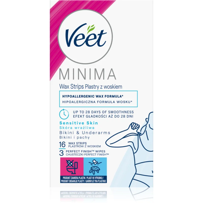 Veet Minima Hypoallergenic voskové depilační pásky na oblast bikin 16 ks - parfo.cz