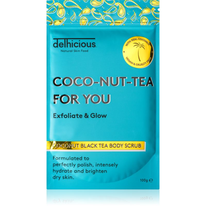 delhicious COCO-NUT-TEA FOR YOU COCONUT BLACK TEA hydratační tělový peeling pro suchou a citlivou pokožku 100 g - parfo.cz