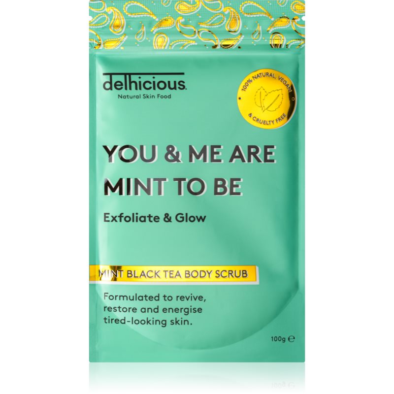 delhicious YOU & ME ARE MINT TO BE MINT BLACK TEA osvěžující tělový peeling pro suchou a svědící pokožku 100 g - parfo.cz