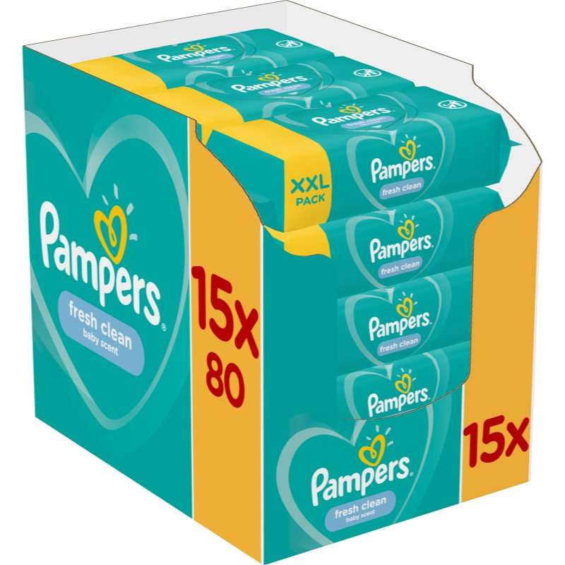 Pampers Fresh Clean vlhčené čisticí ubrousky pro děti pro citlivou pokožku 15x80 ks - parfo.cz