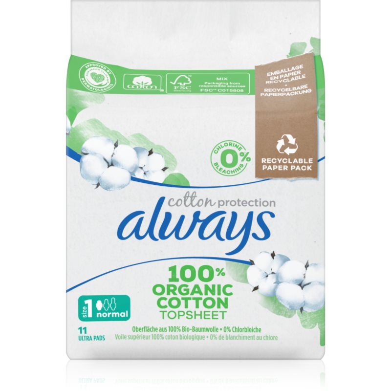 Always Cotton Protection Normal vložky bez parfemace 11 ks - parfo.cz