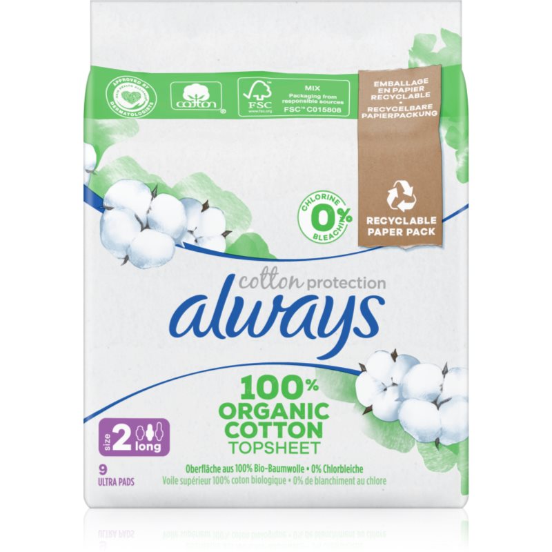 Always Cotton Protection Long vložky bez parfemace 9 ks - parfo.cz