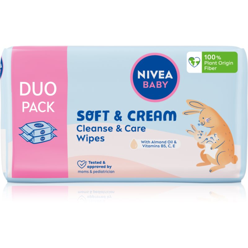 NIVEA BABY Soft & Cream dětské jemné vlhčené ubrousky 2x57 ks - parfo.cz