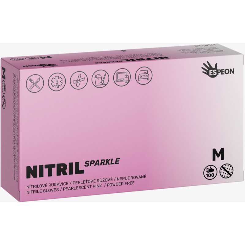 Espeon Nitril Sparkle Pearlescent Pink nitrilové nepudrované rukavice velikost M 2x50 ks - parfo.cz