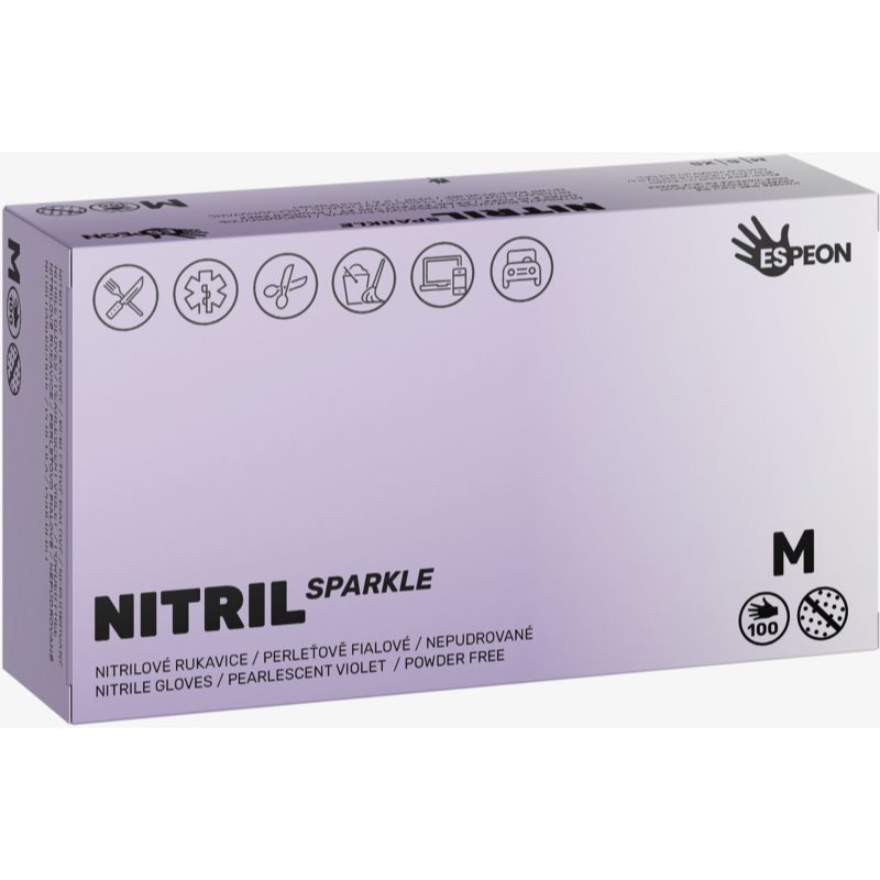 Espeon Nitril Sparkle Pearlescent Violet nitrilové nepudrované rukavice velikost M 2x50 ks - parfo.cz