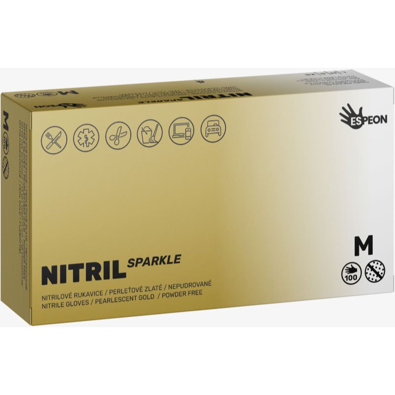 Espeon Nitril Sparkle Pearlescent Gold nitrilové nepudrované rukavice velikost M 2x50 ks - parfo.cz