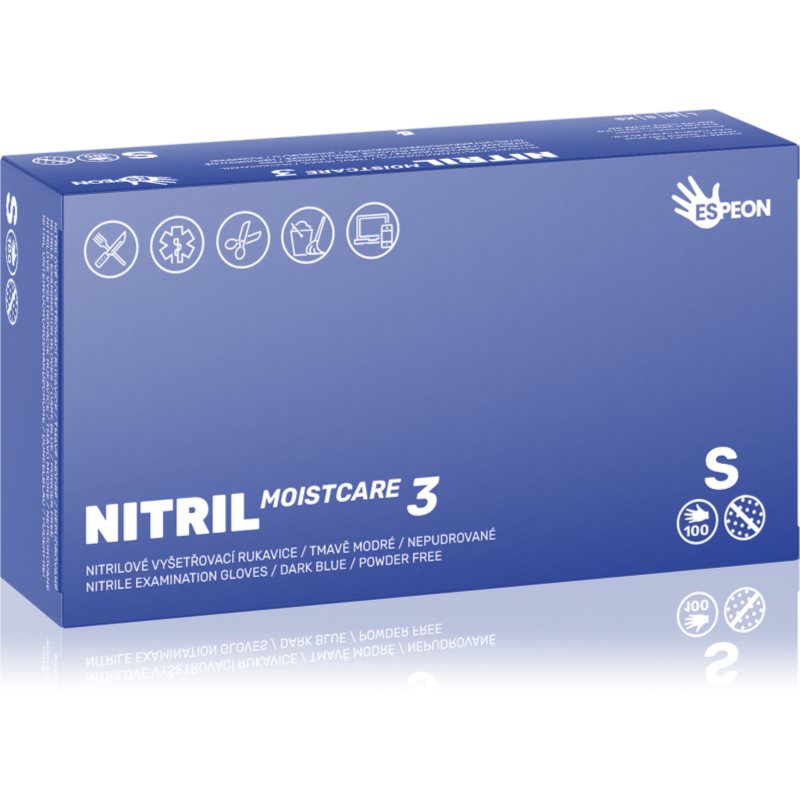 Espeon Nitril Moistcare3 Dark Blue nitrilové nepudrované rukavice s hydratačním účinkem velikost S 2x50 ks - parfo.cz