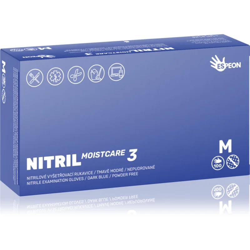Espeon Nitril Moistcare3 Dark Blue nitrilové nepudrované rukavice s hydratačním účinkem velikost M 2x50 ks - parfo.cz