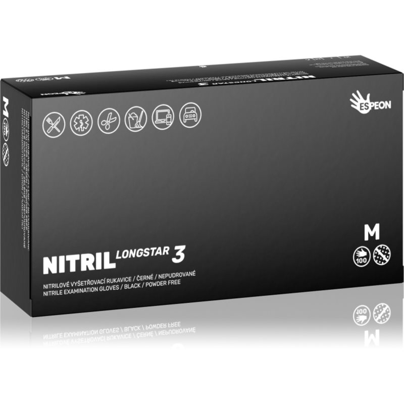 Espeon Nitril Longstar3 Black nitrilové nepudrované rukavice velikost M 2x50 ks - parfo.cz