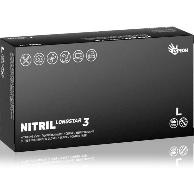 Espeon Nitril Longstar3 Black nitrilové nepudrované rukavice velikost L 2x50 ks - parfo.cz