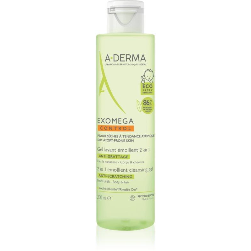 A-Derma Exomega Control 2 in 1 emollient cleansing gel sprchový gel pro suchou až atopickou pokožku 200 ml - parfo.cz