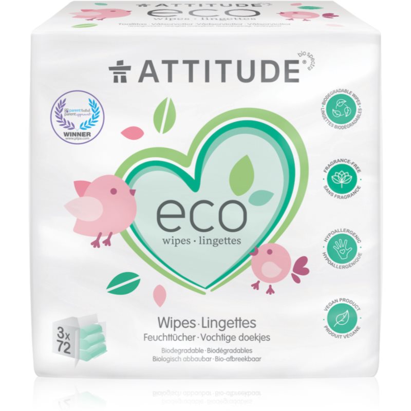 Attitude Eco vlhčené ubrousky bez vůně 3x72 ks - parfo.cz