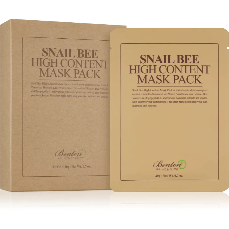 Benton Snail Bee plátýnková maska pro kompletní péči s hlemýždím extraktem 10 × 20 g - parfo.cz