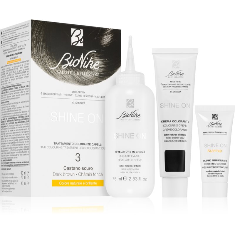 BioNike SHINE ON permanentní barva na vlasy odstín 3 Dark Brown 1 ks - parfo.cz