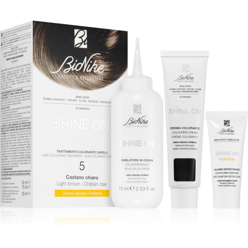 BioNike SHINE ON permanentní barva na vlasy odstín 5 Light Brown 1 ks - parfo.cz