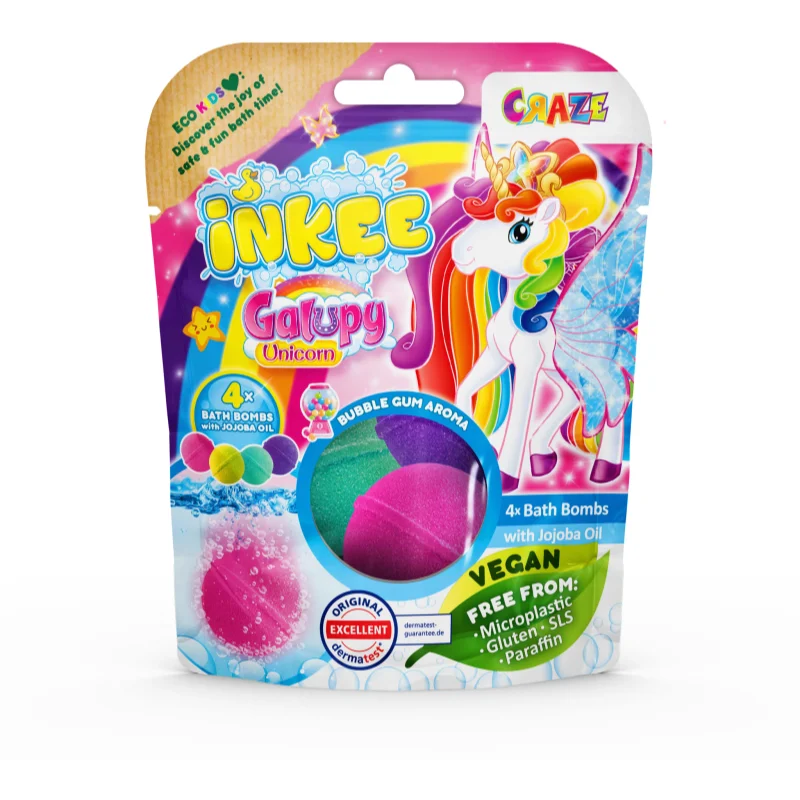 Craze INKEE Unicorn koupelová bomba pro děti 4x50 g - parfo.cz