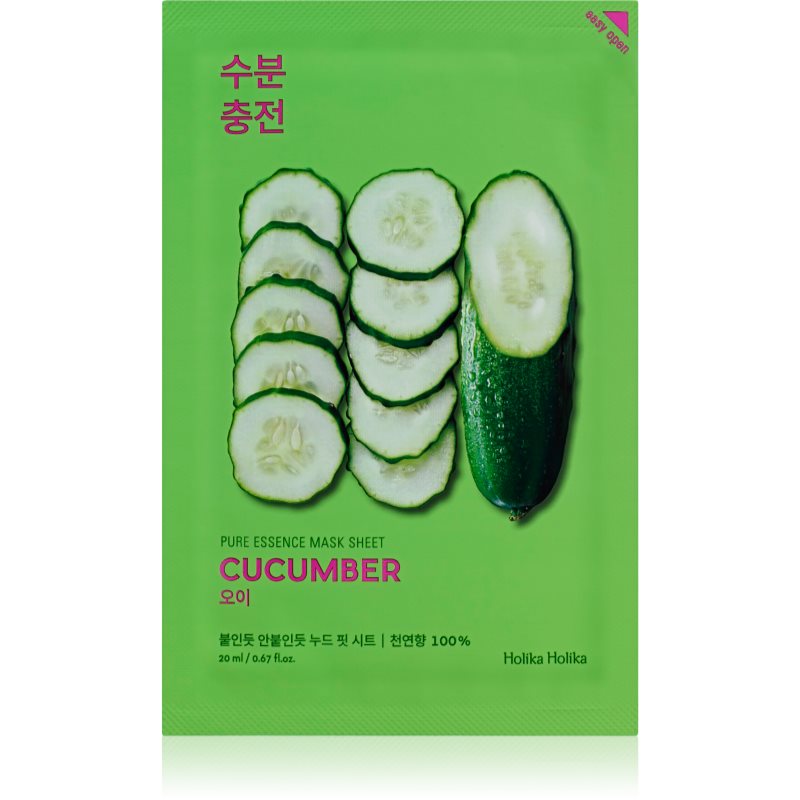 Holika Holika Pure Essence Cucumber plátýnková maska se zklidňujícím účinkem pro citlivou pleť se sklonem ke zčervenání 23 ml - parfo.cz