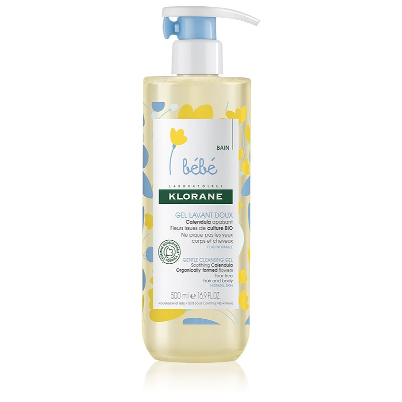 Klorane Bébé Calendula jemný mycí gel pro děti od narození s pumpičkou 500 ml - parfo.cz