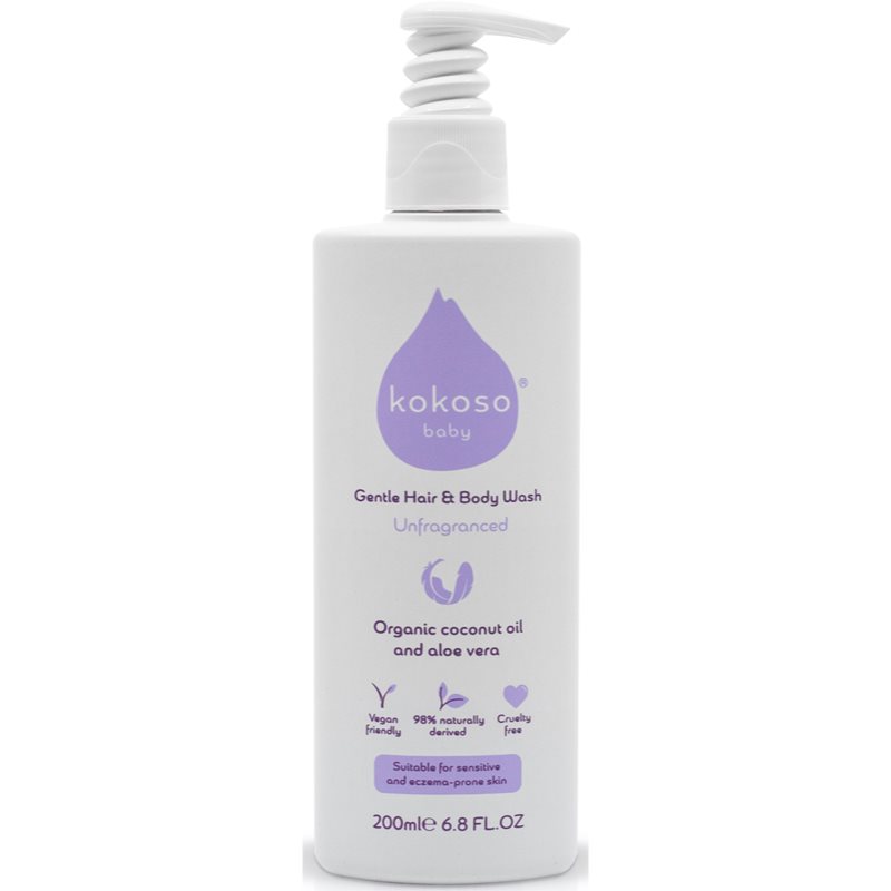 Kokoso Baby Kids mycí gel na tělo a vlasy bez parfemace pro děti 200 ml - parfo.cz