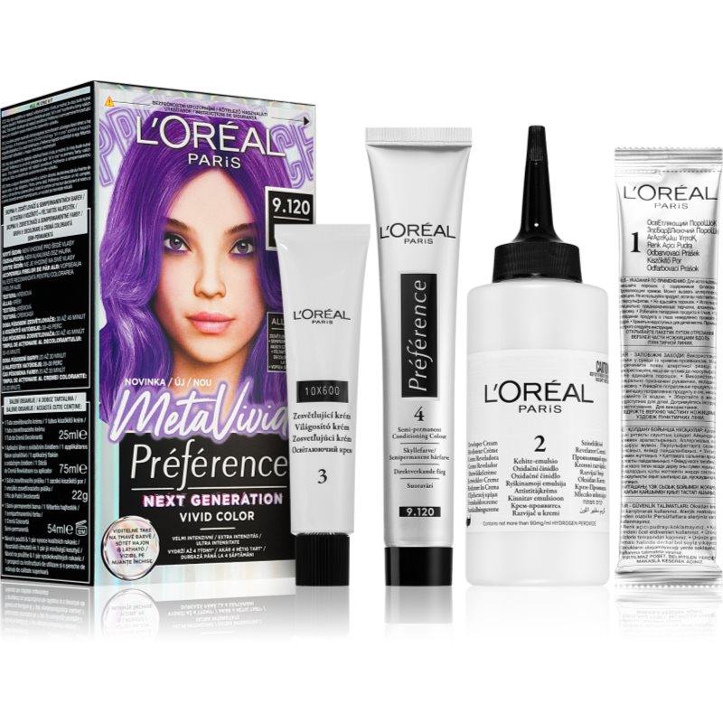 L’Oréal Paris Préférence Meta Vivids semi-permanentní barva na vlasy odstín 9.120 Meta Lilac 1 ks - parfo.cz
