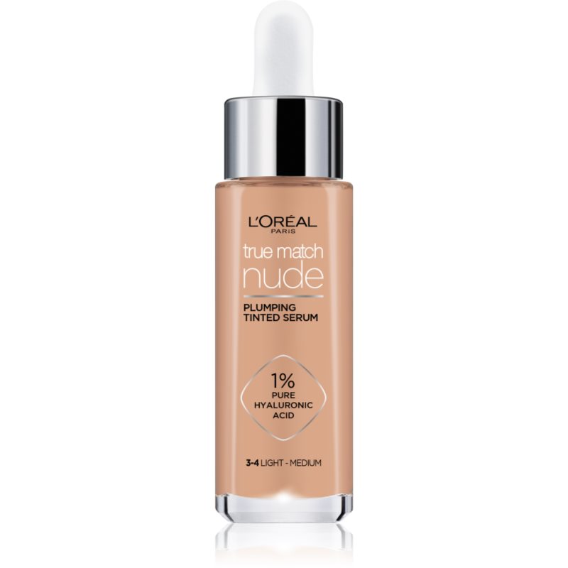 L’Oréal Paris True Match Nude Plumping Tinted Serum sérum pro sjednocení barevného tónu pleti odstín 3-4 Light Medium 30 ml - parfo.cz