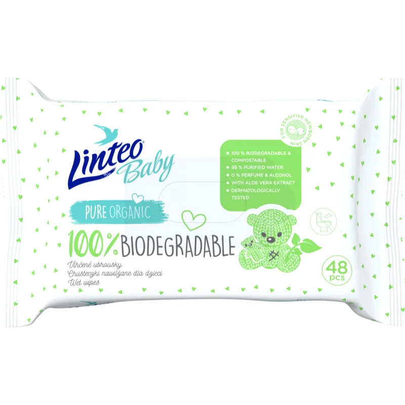 Linteo Baby 100% Biodegradable dětské jemné vlhčené ubrousky 48 ks - parfo.cz