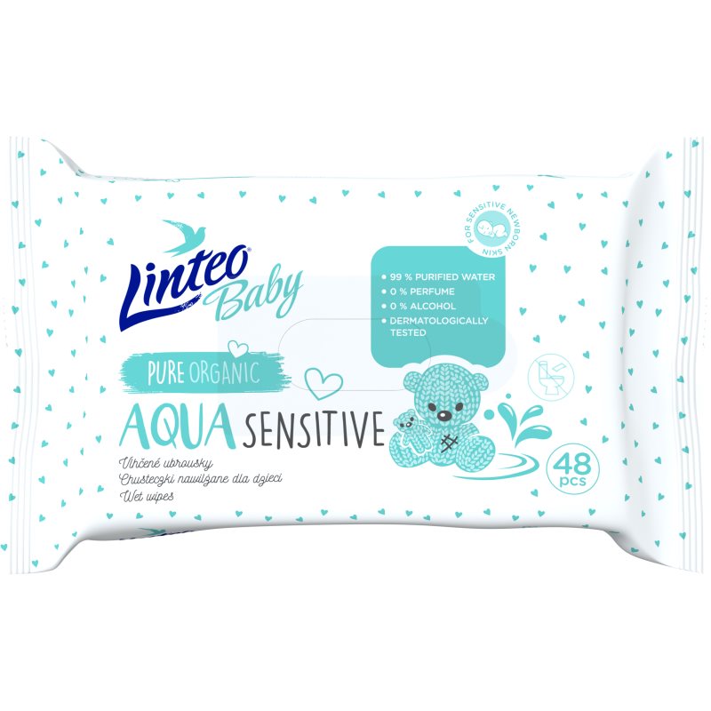 Linteo Baby Aqua Sensitive dětské jemné vlhčené ubrousky 48 ks - parfo.cz