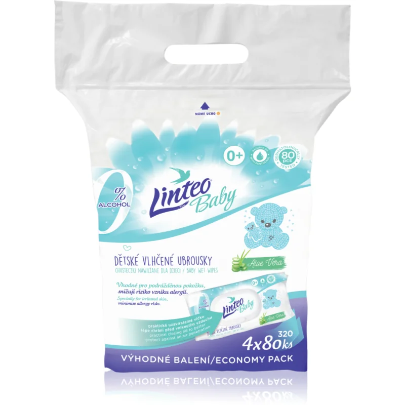 Linteo Baby Pure & Fresh dětské jemné vlhčené ubrousky velké balení 4x80 ks - parfo.cz
