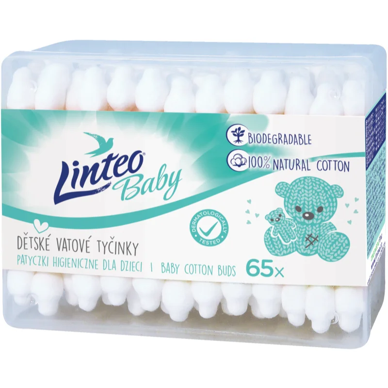 Linteo Baby vatové tyčinky pro děti 65 ks - parfo.cz