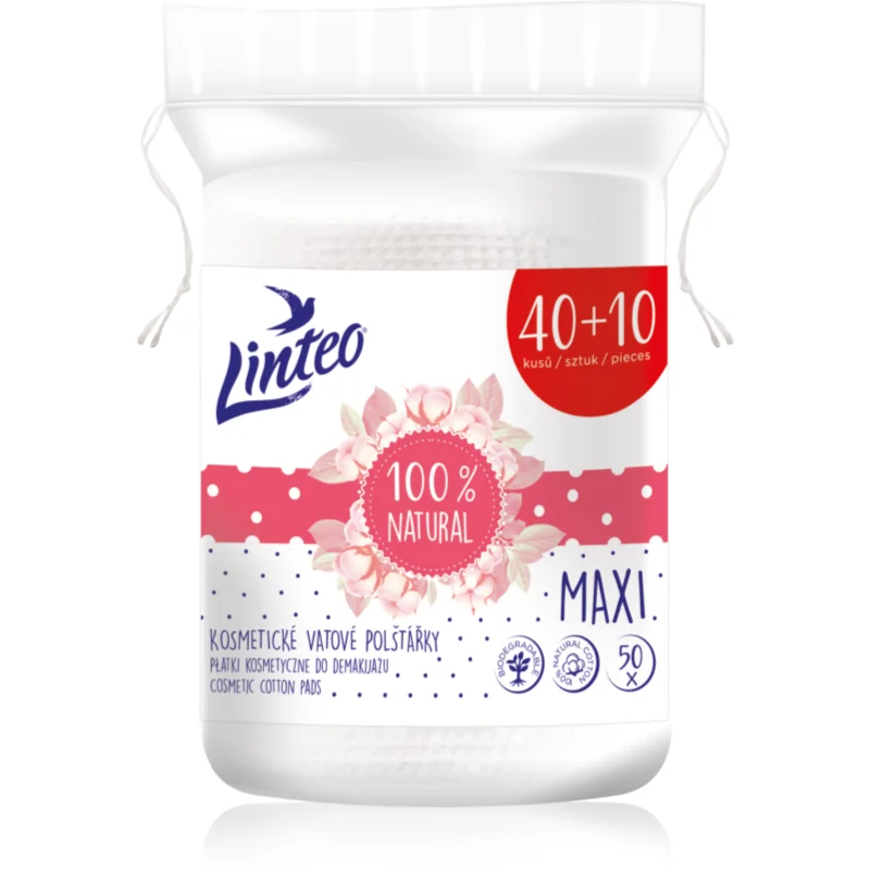 Linteo Natural Cotton Pads odličovací tampony Maxi 40 + 10ks 50 ks - parfo.cz