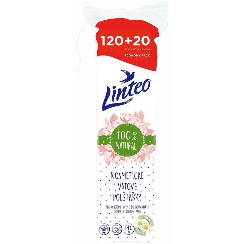 Linteo Natural Cotton Pads vatové tampónky 140 ks - parfo.cz