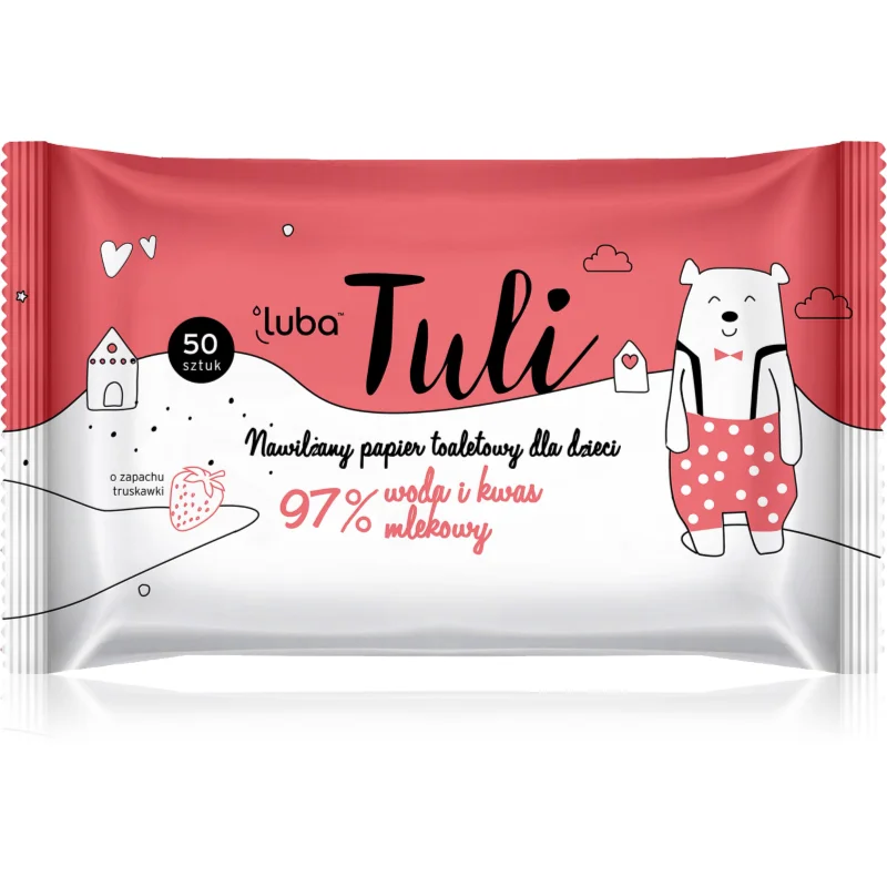 Luba Tuli Lactic acid vlhčený toaletní papír s kyselinou mléčnou pro děti Strawberry 50 ks - parfo.cz