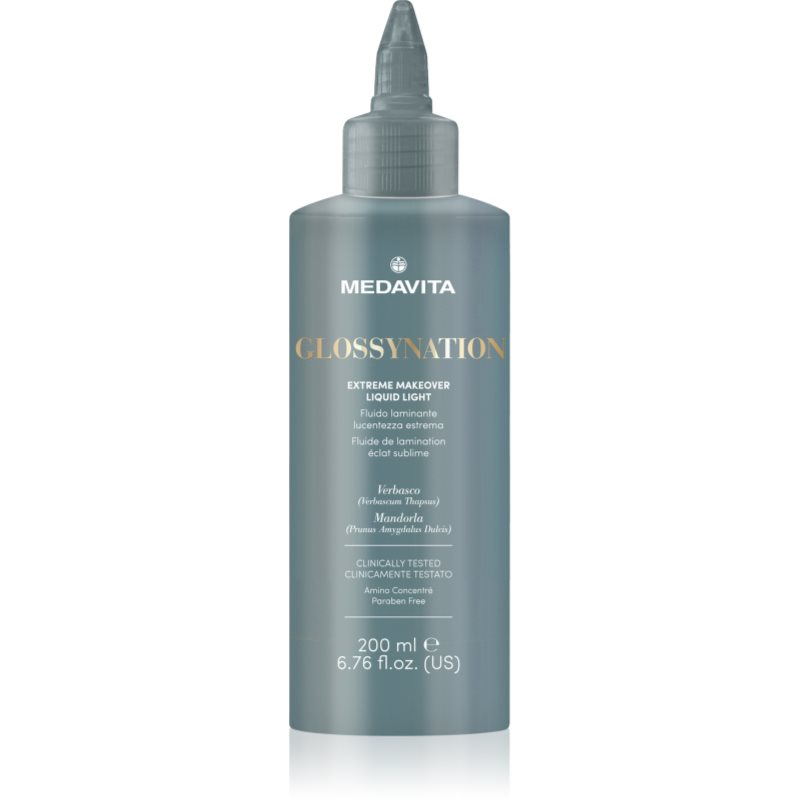 Medavita Glossynation Extreme Makeover Liquid Light hydratační hloubková péče pro rozzáření mdlých vlasů 200 ml - parfo.cz