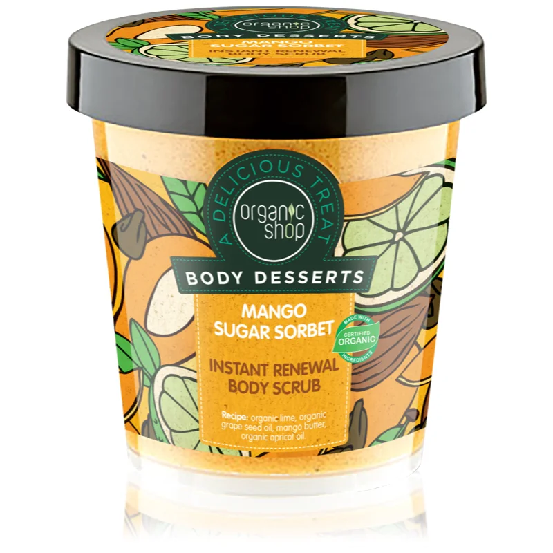 Organic Shop Body Desserts Mango Sugar Sorbet obnovující cukrový peeling na tělo 450 ml - parfo.cz