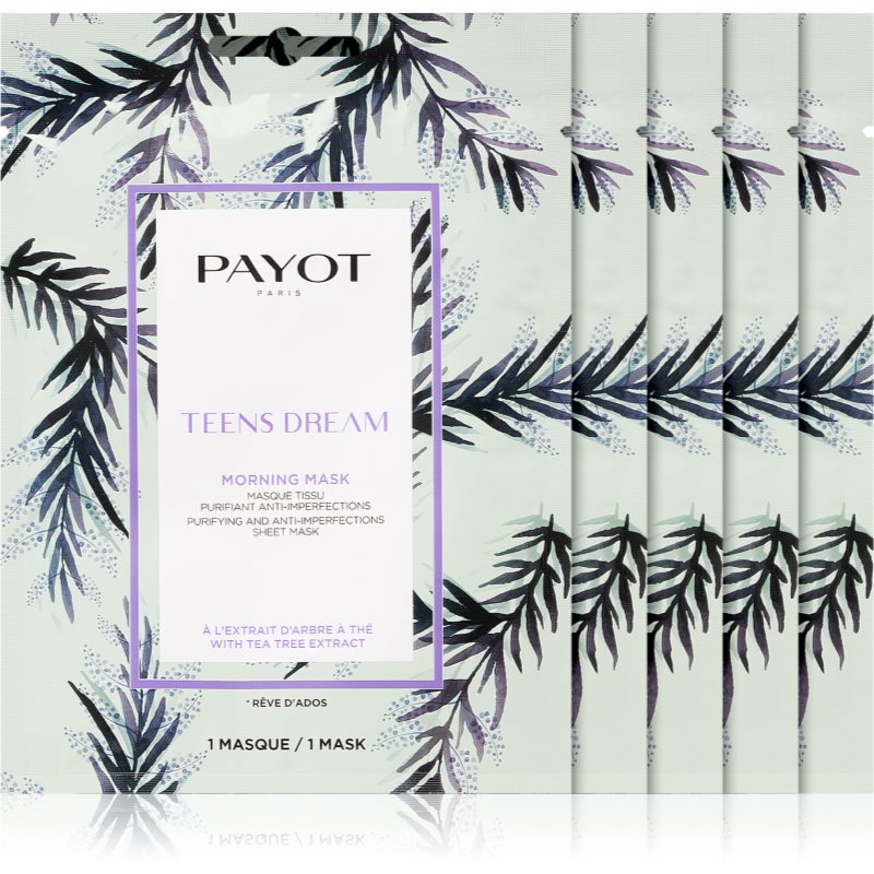 Payot Morning Mask Teens Dream plátýnková maska s čisticím a osvěžujícím účinkem pro smíšenou až mastnou pokožku 5 ks - parfo.cz