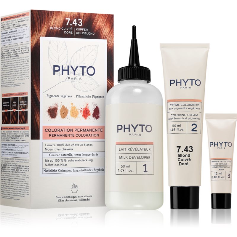 Phyto Color barva na vlasy s rostlinnými extrakty odstín 7.43 Copper Golden Blonde 3 ks - parfo.cz