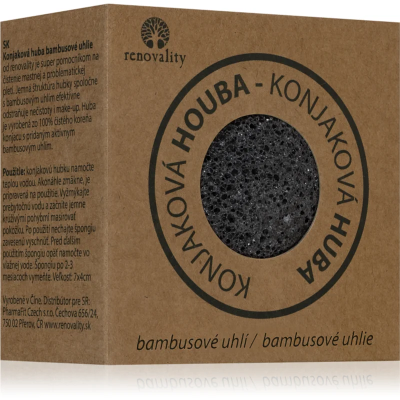 Renovality Konjaková houba bambusové uhlí čisticí houbička pro problematickou pleť 7x4 cm - parfo.cz