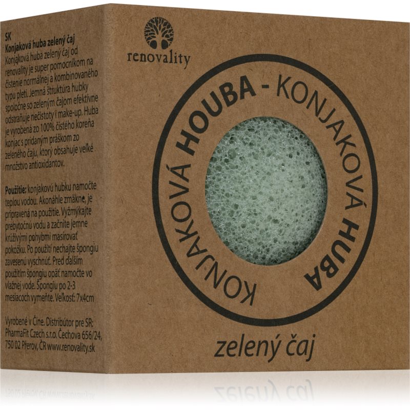 Renovality Konjaková houba zelený čaj čisticí houbička pro normální až smíšenou pleť 7x4 cm - parfo.cz