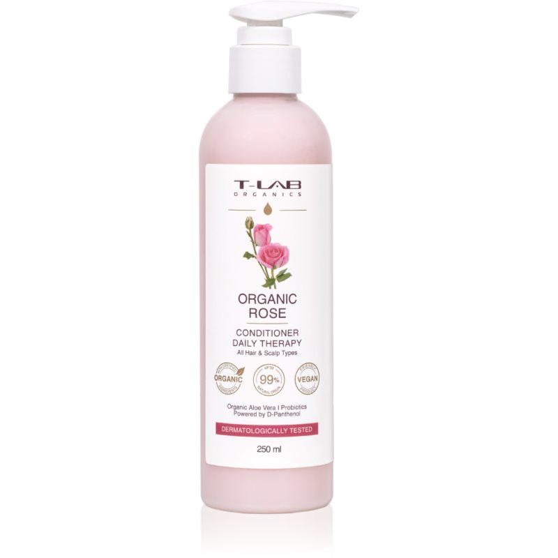 T-LAB Organics Organic Rose Daily Therapy Conditioner hydratační a zklidňující kondicionér pro každodenní použití 250 ml - parfo.cz
