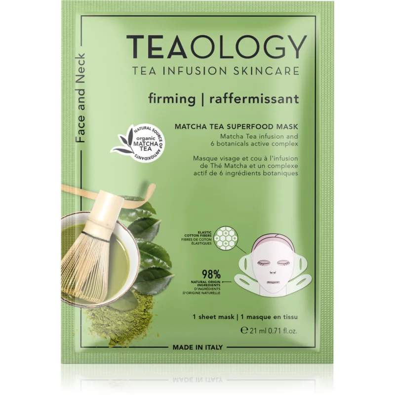 Teaology Face Mask Matcha Tea Superfood zpevňující plátýnková maska na kontury obličeje s matchou 21 ml - parfo.cz