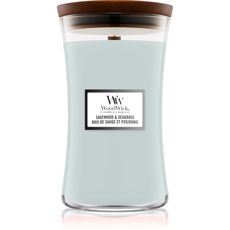 Woodwick Sagewood & Seagrass vonná svíčka s dřevěným knotem 609 g - parfo.cz