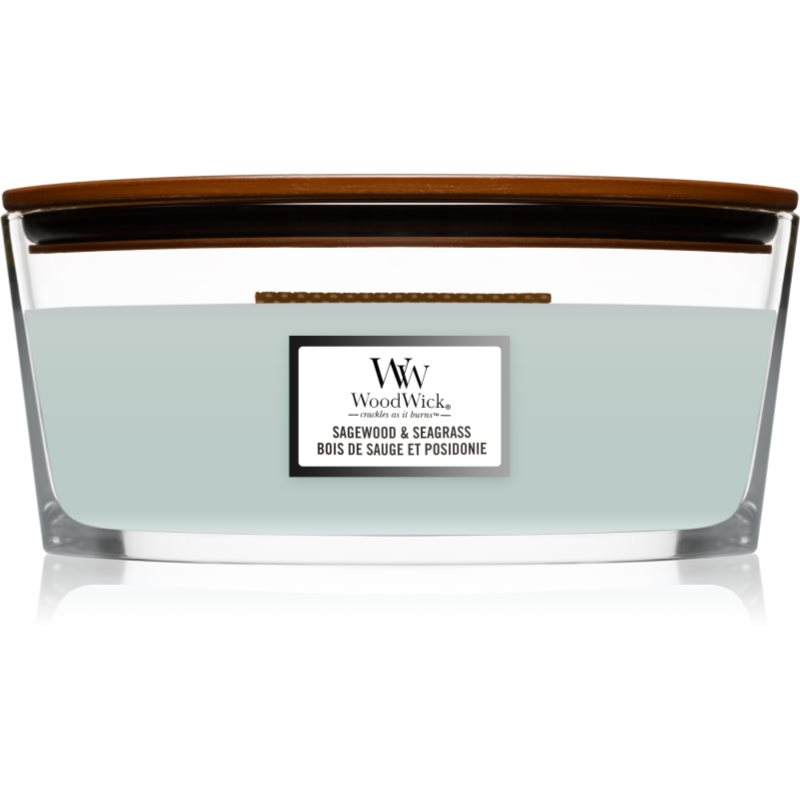 Woodwick Sagewood & Seagrass vonná svíčka s dřevěným knotem (hearthwick) 453
